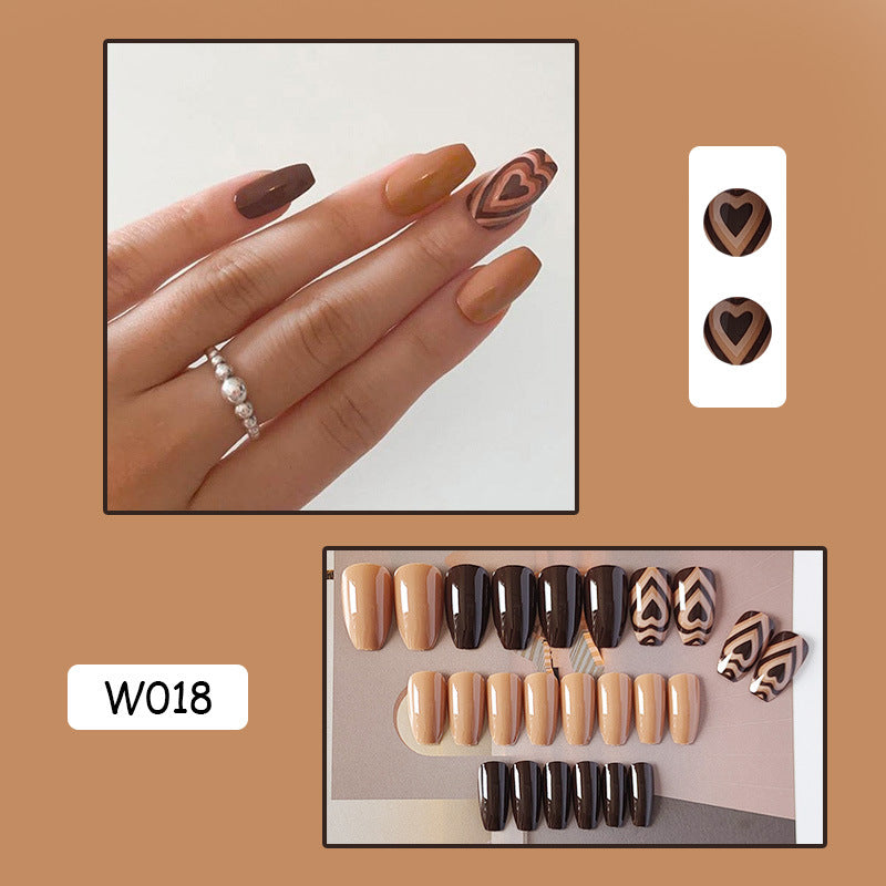 Wholesale Brown Color False Nails Heart Shaped Plastic Nail Stickers